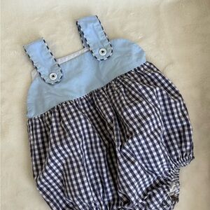 The Beaufort Bonnet Company Blue and White Gingham Romper